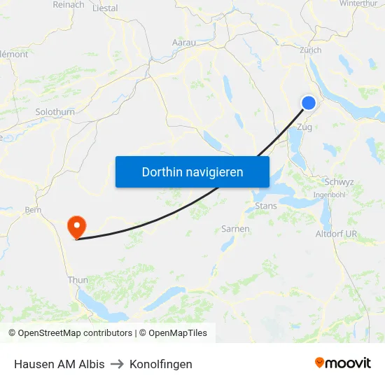 Hausen AM Albis to Konolfingen map