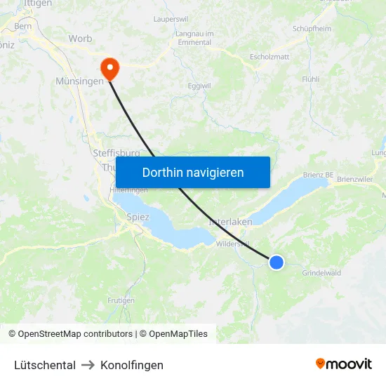 Lütschental to Konolfingen map