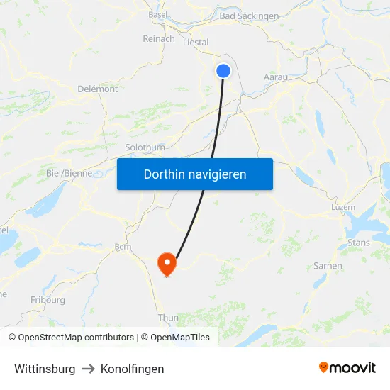Wittinsburg to Konolfingen map