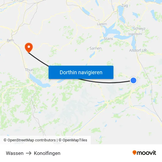 Wassen to Konolfingen map