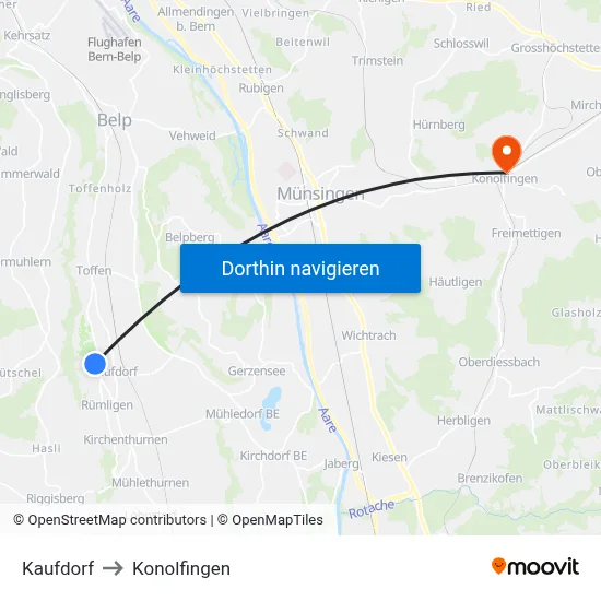 Kaufdorf to Konolfingen map