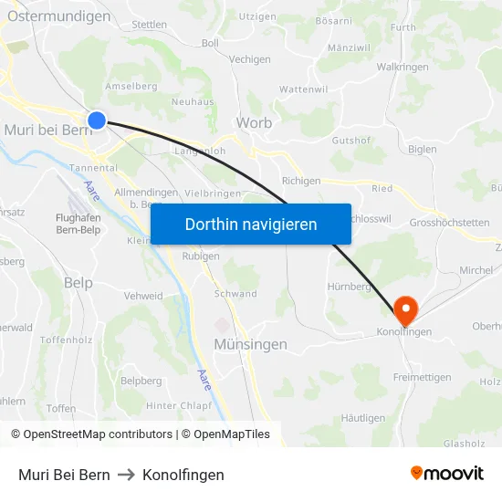 Muri Bei Bern to Konolfingen map