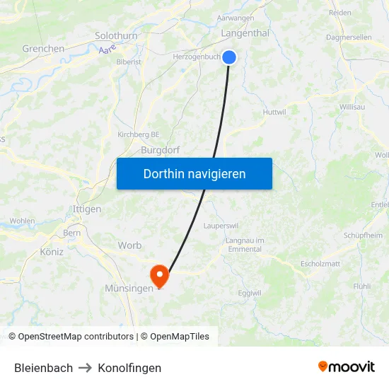 Bleienbach to Konolfingen map