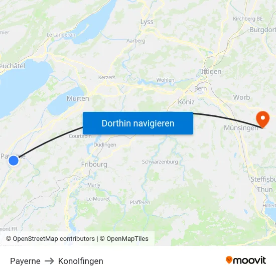 Payerne to Konolfingen map