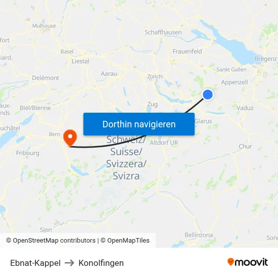 Ebnat-Kappel to Konolfingen map
