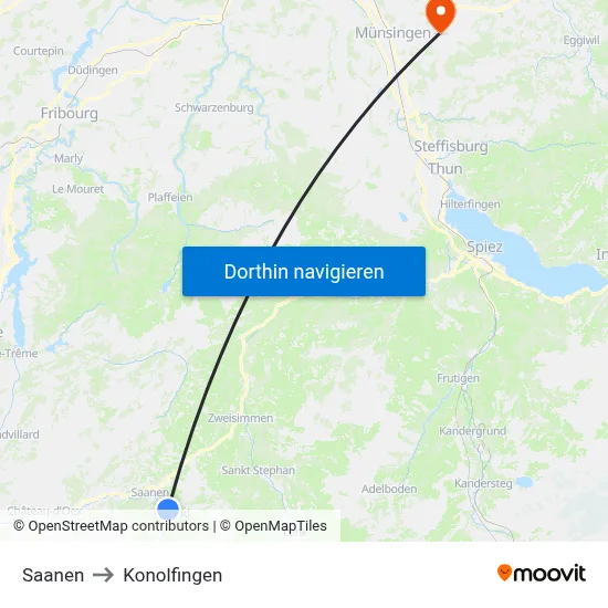 Saanen to Konolfingen map