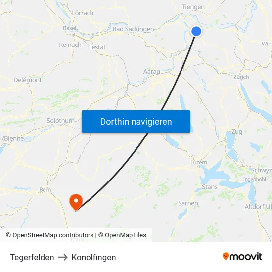 Tegerfelden to Konolfingen map