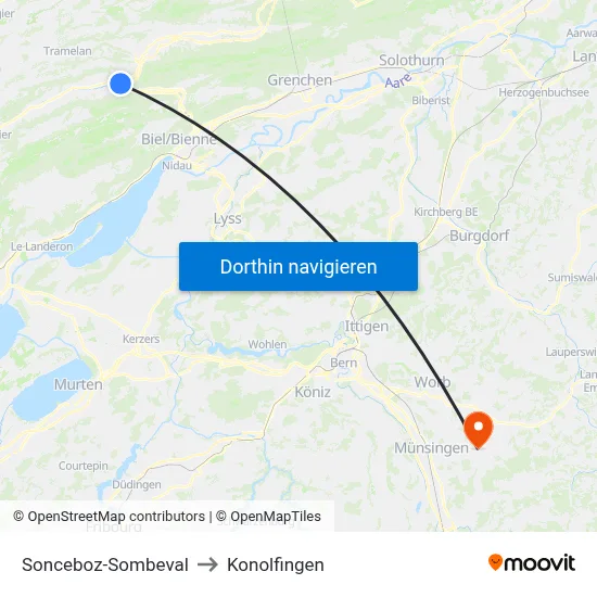 Sonceboz-Sombeval to Konolfingen map