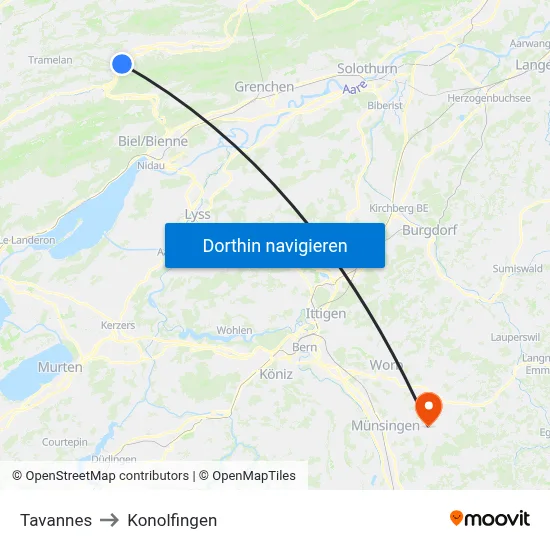 Tavannes to Konolfingen map