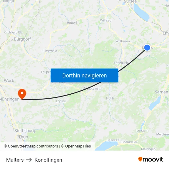 Malters to Konolfingen map