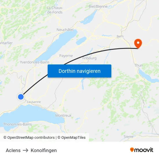 Aclens to Konolfingen map