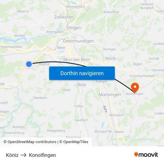 Köniz to Konolfingen map