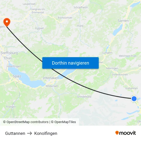 Guttannen to Konolfingen map