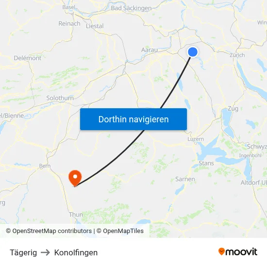 Tägerig to Konolfingen map