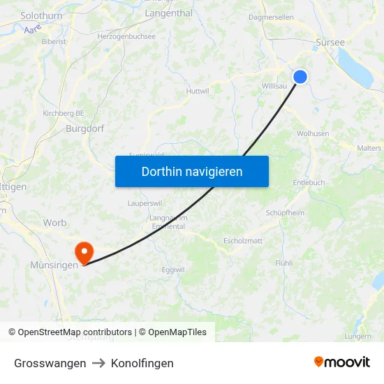 Grosswangen to Konolfingen map