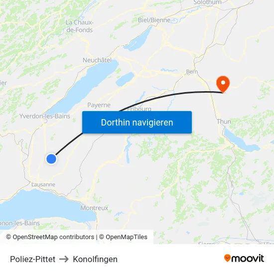 Poliez-Pittet to Konolfingen map