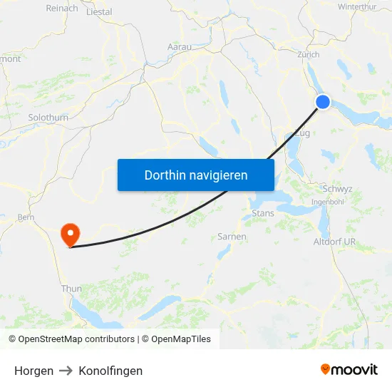 Horgen to Konolfingen map