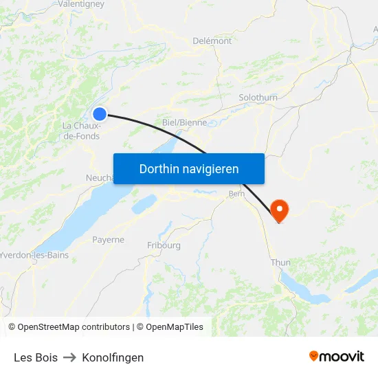 Les Bois to Konolfingen map