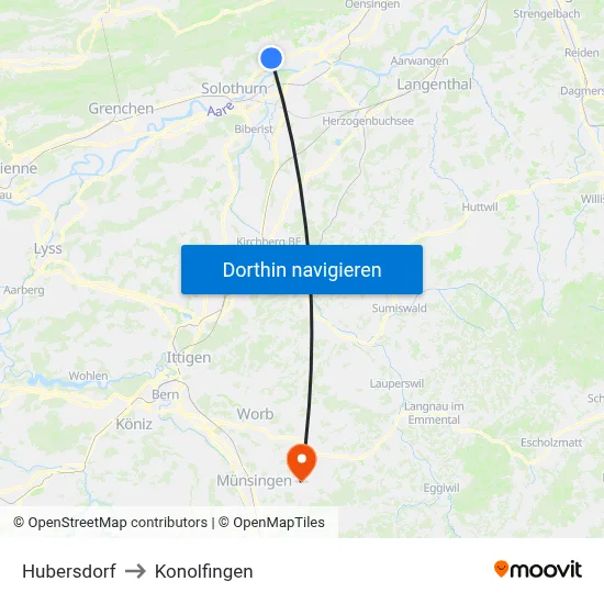 Hubersdorf to Konolfingen map