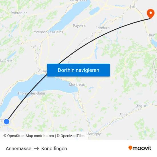 Annemasse to Konolfingen map