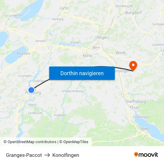 Granges-Paccot to Konolfingen map