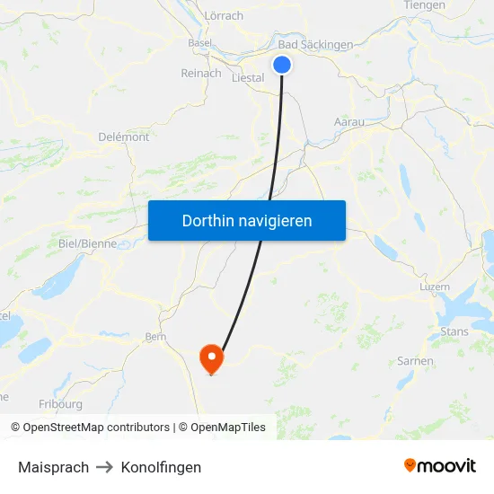 Maisprach to Konolfingen map