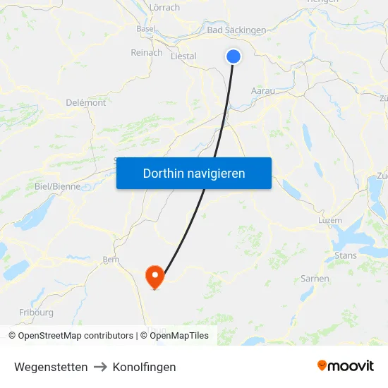 Wegenstetten to Konolfingen map