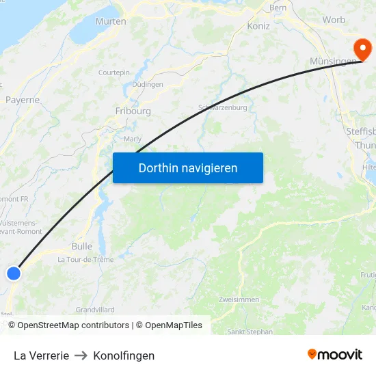 La Verrerie to Konolfingen map