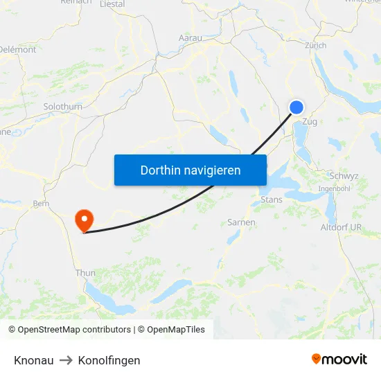 Knonau to Konolfingen map