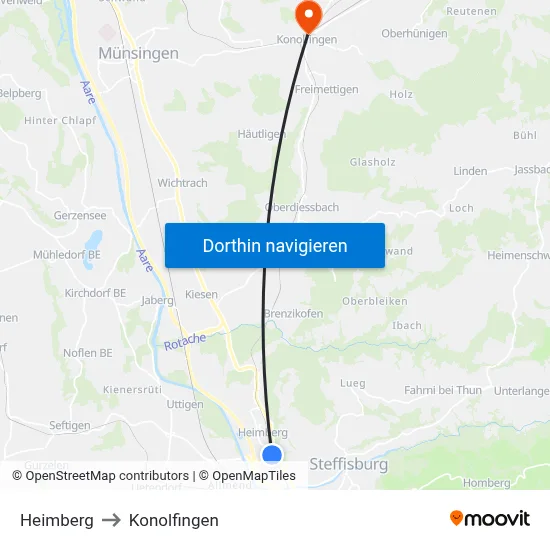 Heimberg to Konolfingen map