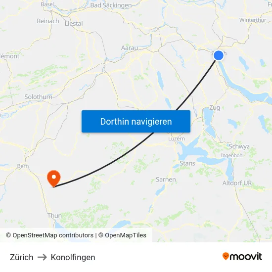 Zürich to Konolfingen map