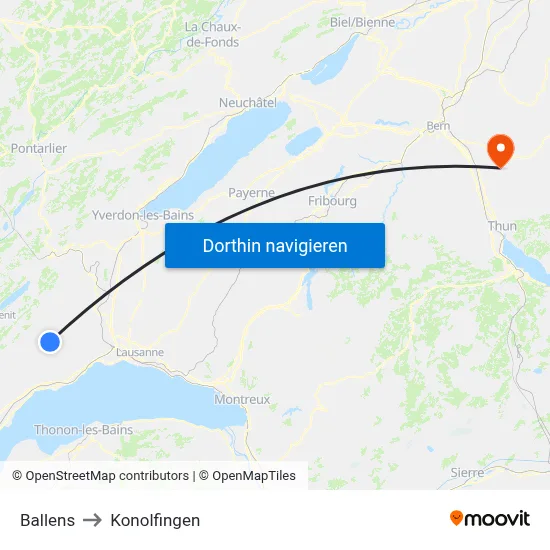 Ballens to Konolfingen map