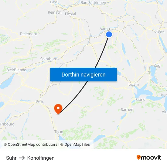 Suhr to Konolfingen map
