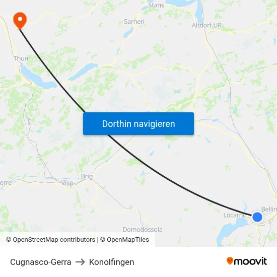 Cugnasco-Gerra to Konolfingen map