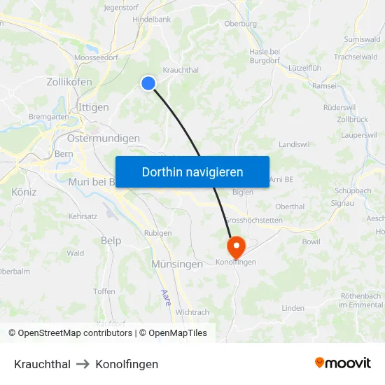 Krauchthal to Konolfingen map