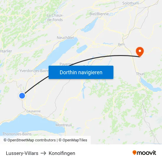 Lussery-Villars to Konolfingen map