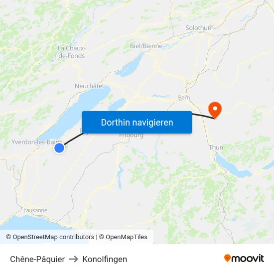 Chêne-Pâquier to Konolfingen map
