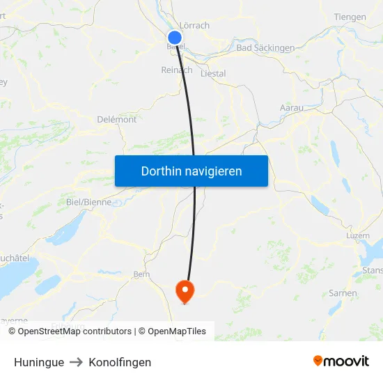 Huningue to Konolfingen map