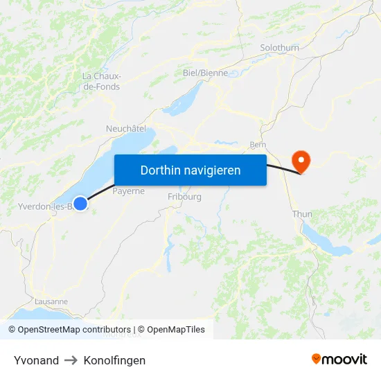 Yvonand to Konolfingen map