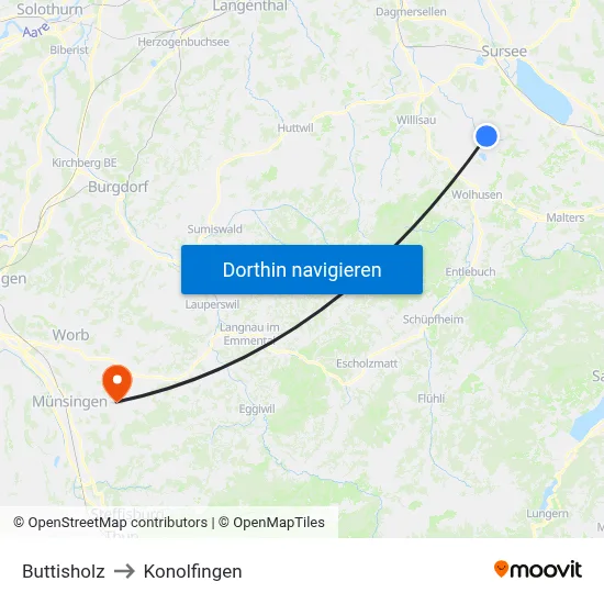 Buttisholz to Konolfingen map