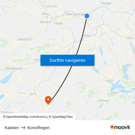 Kaisten to Konolfingen map