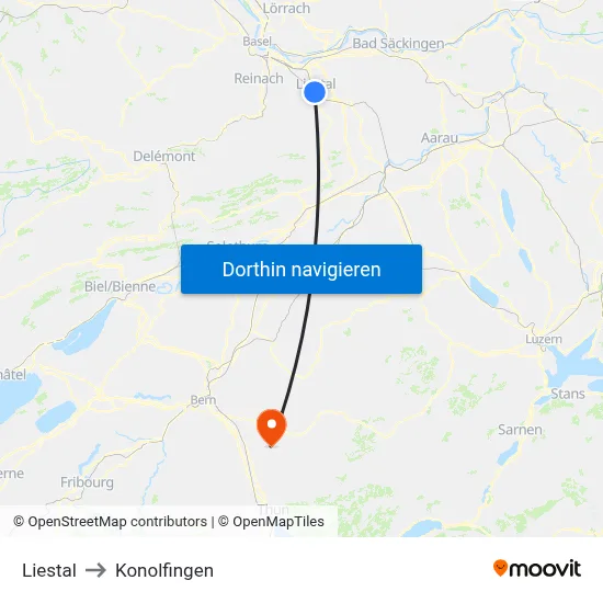 Liestal to Konolfingen map