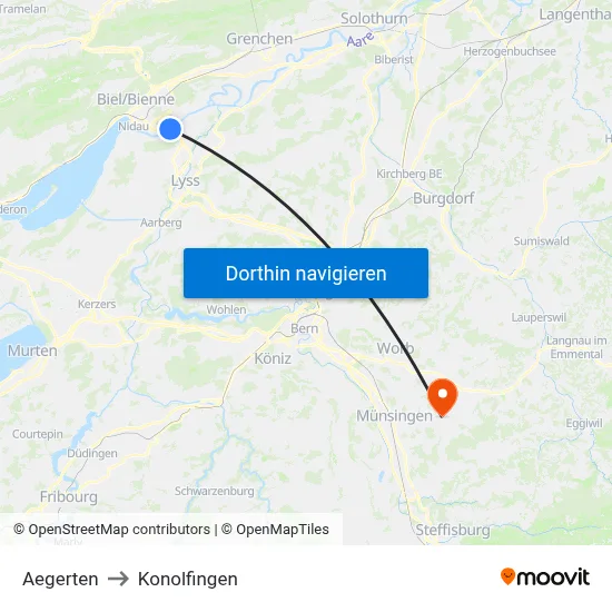 Aegerten to Konolfingen map