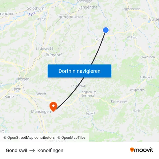 Gondiswil to Konolfingen map