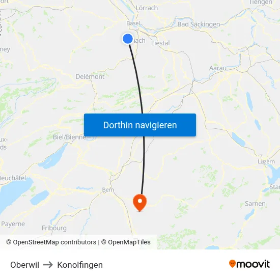 Oberwil to Konolfingen map