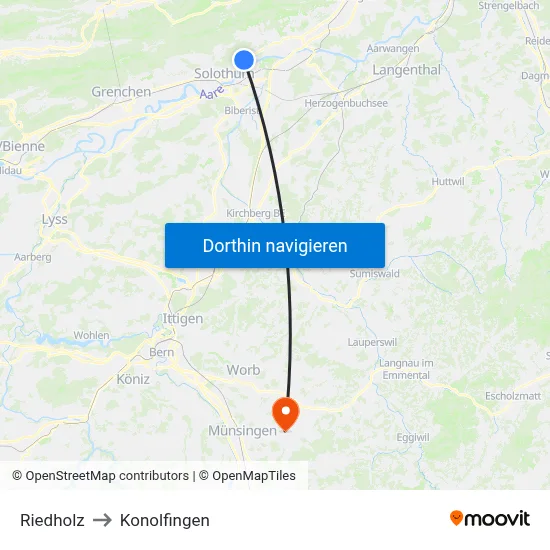 Riedholz to Konolfingen map
