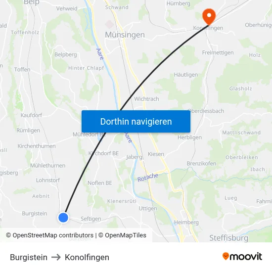 Burgistein to Konolfingen map