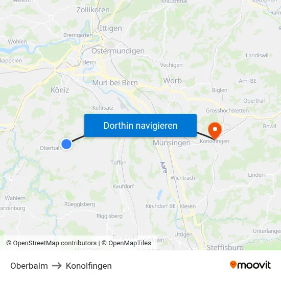 Oberbalm to Konolfingen map