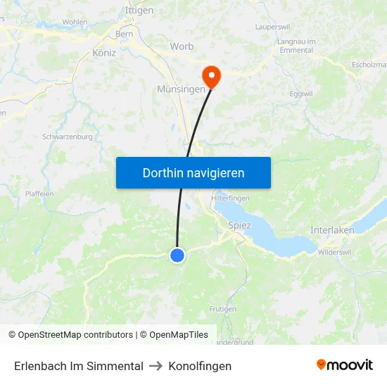 Erlenbach Im Simmental to Konolfingen map