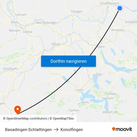 Basadingen-Schlattingen to Konolfingen map